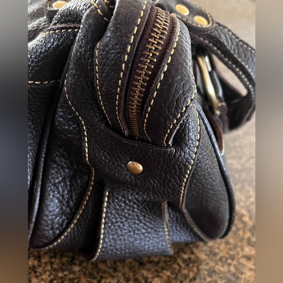 MAXX NY Leather Shoulder Bag. Deep Expresso Brown, Gold Accents, Dust Bag - Picture 8 of 16